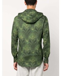 Camicia a maniche lunghe di lino a fiori verde oliva di Kiton