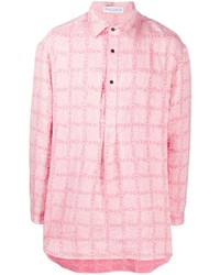 Camicia a maniche lunghe di lino a quadri rosa di JW Anderson