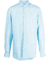 Camicia a maniche lunghe di lino a righe verticali acqua di Xacus