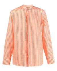 Camicia a maniche lunghe di lino a righe verticali arancione di Etro