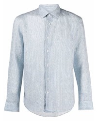 Camicia a maniche lunghe di lino a righe verticali azzurra di Altea