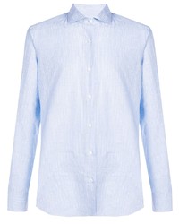 Camicia a maniche lunghe di lino a righe verticali azzurra di Barba