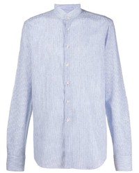Camicia a maniche lunghe di lino a righe verticali azzurra di Dell'oglio