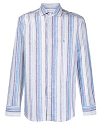 Camicia a maniche lunghe di lino a righe verticali azzurra di Etro