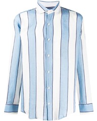 Camicia a maniche lunghe di lino a righe verticali azzurra di Frescobol Carioca