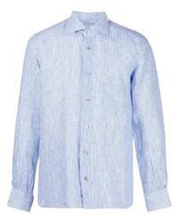 Camicia a maniche lunghe di lino a righe verticali azzurra di Mazzarelli