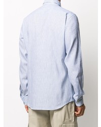 Camicia a maniche lunghe di lino a righe verticali azzurra di Z Zegna