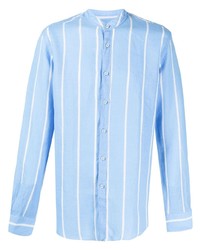 Camicia a maniche lunghe di lino a righe verticali azzurra di Xacus