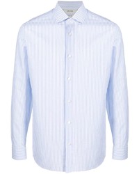 Camicia a maniche lunghe di lino a righe verticali azzurra di Z Zegna