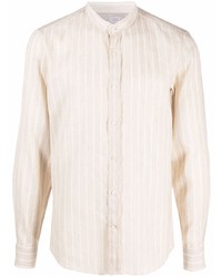 Camicia a maniche lunghe di lino a righe verticali beige di Brunello Cucinelli