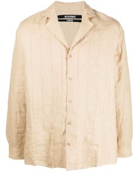 Camicia a maniche lunghe di lino a righe verticali beige di Jacquemus