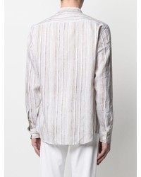 Camicia a maniche lunghe di lino a righe verticali beige di Z Zegna