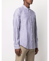 Camicia a maniche lunghe di lino a righe verticali bianca e blu scuro di Polo Ralph Lauren