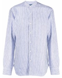 Camicia a maniche lunghe di lino a righe verticali bianca e blu di Barba