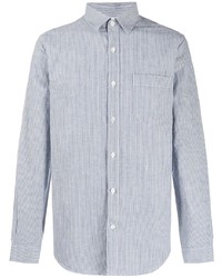Camicia a maniche lunghe di lino a righe verticali bianca e blu di Closed
