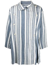 Camicia a maniche lunghe di lino a righe verticali bianca e blu di Maison Margiela