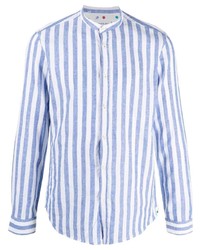 Camicia a maniche lunghe di lino a righe verticali bianca e blu di Manuel Ritz