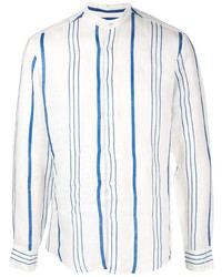 Camicia a maniche lunghe di lino a righe verticali bianca e blu di PENINSULA SWIMWEA