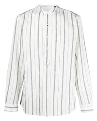 Camicia a maniche lunghe di lino a righe verticali bianca di Lardini