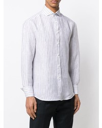 Camicia a maniche lunghe di lino a righe verticali bianca di Brunello Cucinelli