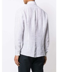 Camicia a maniche lunghe di lino a righe verticali bianca di Brunello Cucinelli