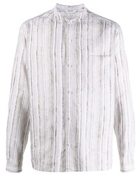 Camicia a maniche lunghe di lino a righe verticali bianca di Z Zegna