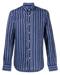 Camicia a maniche lunghe di lino a righe verticali blu scuro di Canali