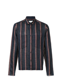 Camicia a maniche lunghe di lino a righe verticali blu scuro di Cerruti 1881