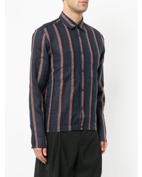 Camicia a maniche lunghe di lino a righe verticali blu scuro di Cerruti 1881