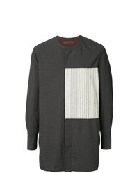 Camicia a maniche lunghe di lino a righe verticali grigio scuro