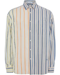 Camicia a maniche lunghe di lino a righe verticali multicolore di JW Anderson