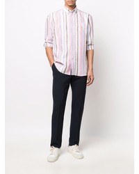 Camicia a maniche lunghe di lino a righe verticali multicolore di Etro