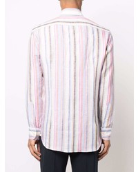 Camicia a maniche lunghe di lino a righe verticali multicolore di Etro