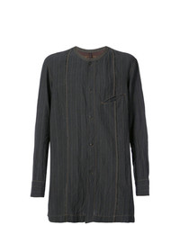 Camicia a maniche lunghe di lino a righe verticali nera di Ziggy Chen
