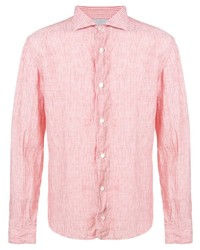 Camicia a maniche lunghe di lino a righe verticali rosa