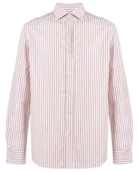 Camicia a maniche lunghe di lino a righe verticali rosa di Corneliani
