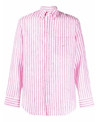 Camicia a maniche lunghe di lino a righe verticali rosa di Etro