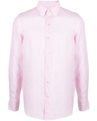 Camicia a maniche lunghe di lino a righe verticali rosa di Finamore 1925 Napoli