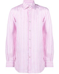 Camicia a maniche lunghe di lino a righe verticali rosa di Kiton