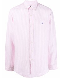 Camicia a maniche lunghe di lino a righe verticali rosa di Polo Ralph Lauren