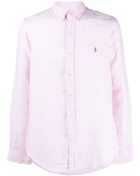 Camicia a maniche lunghe di lino a righe verticali rosa di Ralph Lauren Collection