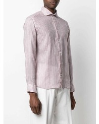 Camicia a maniche lunghe di lino a righe verticali rosa di Altea