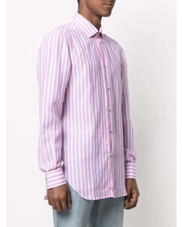 Camicia a maniche lunghe di lino a righe verticali rosa di Kiton