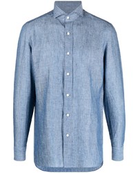 Camicia a maniche lunghe di lino azzurra di Borrelli