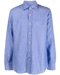 Camicia a maniche lunghe di lino azzurra di Canali