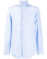Camicia a maniche lunghe di lino azzurra di Corneliani