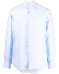 Camicia a maniche lunghe di lino azzurra di Corneliani