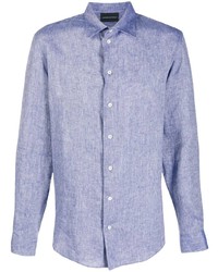 Camicia a maniche lunghe di lino azzurra di Emporio Armani