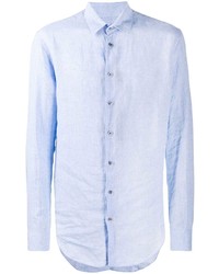 Camicia a maniche lunghe di lino azzurra di Giorgio Armani