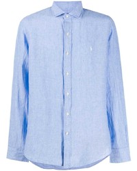Camicia a maniche lunghe di lino azzurra di Polo Ralph Lauren